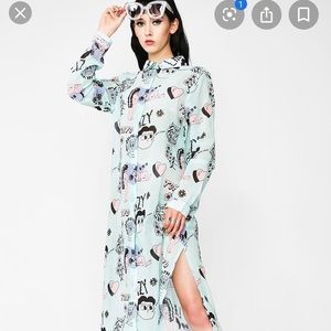 Lazy Oaf Tops - Lazy Oaf Bukimi Go Go Tokyo Oversized Shirt Dress Lazy Oaf Tops - Lazy Oaf Bukimi Go Go Tokyo Oversized Shirt Dress